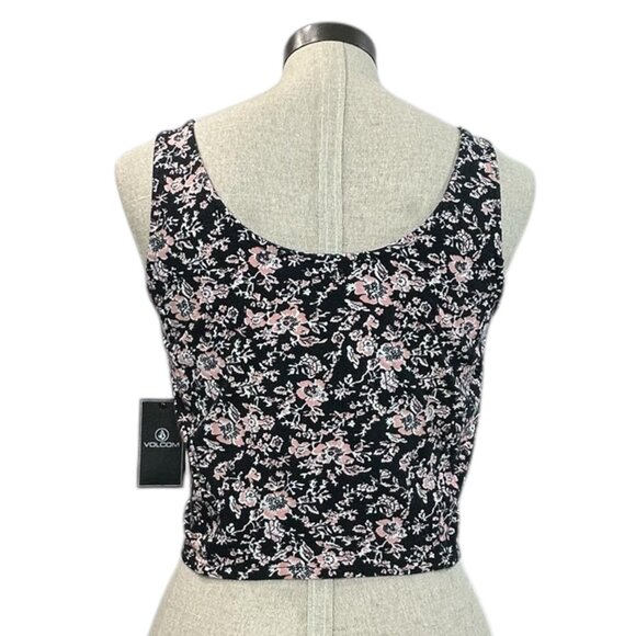 VOLCOM What A Looker Crop Tank Top Sz M Corset Style Tank Eyelet Floral Printed - Picture 4 of 10